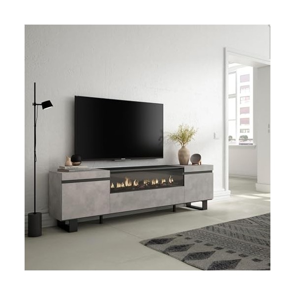 Skraut Home | Meuble TV | Banc Télé | Grand Espace de Rangement | 200x57x35cm | pour Les TV jusquà 80" | Cheminée électrique