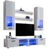 ExtremeFurniture Vida Meuble TV, Carcasse en Blanc Mat/Façade en Blanc Brillant + LED Bleues