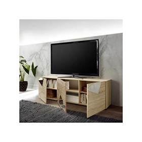 Tousmesmeubles Meuble TV 3 Portes Finition Chêne - METRIA - L 181 x l 42 x H 57 cm - Neuf