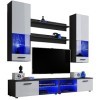 ExtremeFurniture Vida Meuble TV, Carcasse en Noir Mat/Façade en Blanc Brillant + LED Bleues