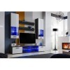 ExtremeFurniture Vida Meuble TV, Carcasse en Noir Mat/Façade en Blanc Brillant + LED Bleues