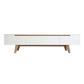 Miliboo Meuble TV scandinave Blanc Brillant et frêne 180cm MELKA