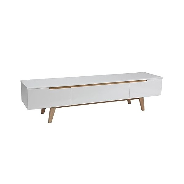 Miliboo Meuble TV scandinave Blanc Brillant et frêne 180cm MELKA