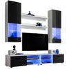 ExtremeFurniture Vida Meuble TV, Carcasse en Blanc Mat/Façade en Noir Brillant + LED Bleues
