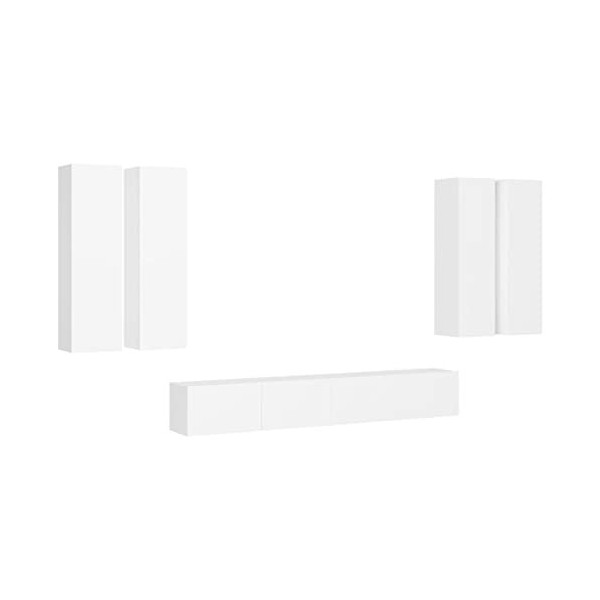 CIADAZ Ensemble de Meuble TV 6 pcs Blanc Aggloméré,Meuble TV,Table Basse Salon Meuble TV,Table Basse LED Couleurs
