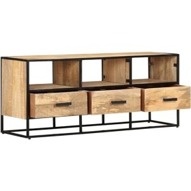 Suuim Meuble TV en Bois avec 3 tiroirs et 3 étagères, Meuble TV en Bois dacacia Massif, Centre de Divertissement, Console TV