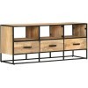 Suuim Meuble TV en Bois avec 3 tiroirs et 3 étagères, Meuble TV en Bois dacacia Massif, Centre de Divertissement, Console TV
