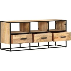 Suuim Meuble TV en Bois avec 3 tiroirs et 3 étagères, Meuble TV en Bois dacacia Massif, Centre de Divertissement, Console TV