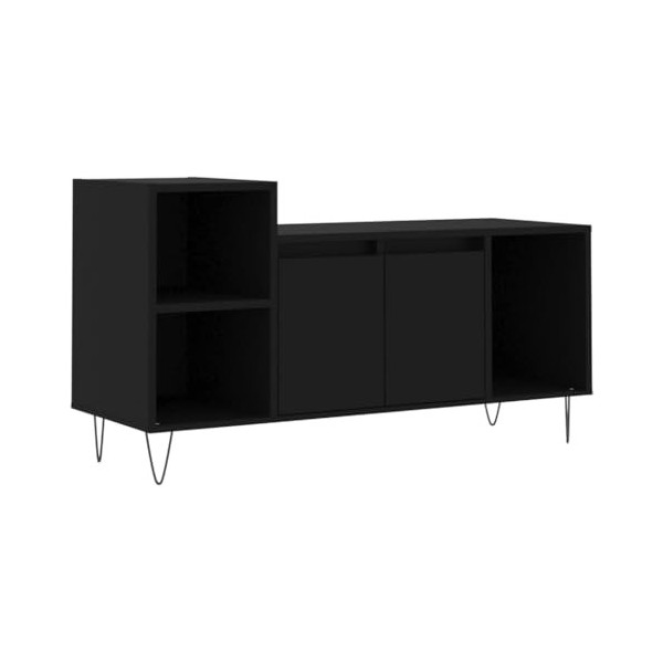 vidaXL Meuble TV, Armoire de Télévision avec 5 Compartiments, Meuble Télé avec Portes Salon Salle de Séjour, Moderne, Noir Bo