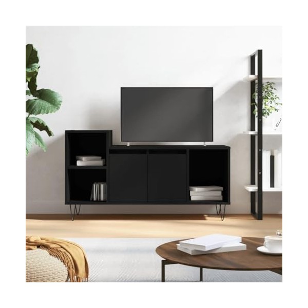 vidaXL Meuble TV, Armoire de Télévision avec 5 Compartiments, Meuble Télé avec Portes Salon Salle de Séjour, Moderne, Noir Bo