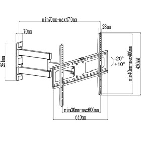 Support Mural TV My Wall H26-2WL 94,0 cm 37 - 177,8 cm 70 inclinable + pivotant, Rotatif