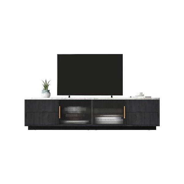 Auroglint Meuble TV élégant pour meuble TV 70" avec gestion des câbles, meuble de rangement marbré, gris