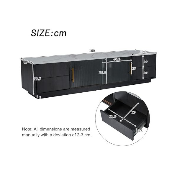 Auroglint Meuble TV élégant pour meuble TV 70" avec gestion des câbles, meuble de rangement marbré, gris