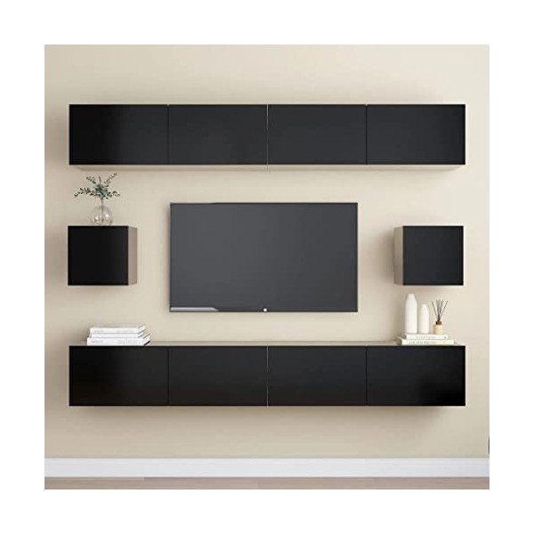 lvssiao Meuble TV pour salon avec 6 pièces en aggloméré Noir très résistant Module TV pour chambre à coucher salon