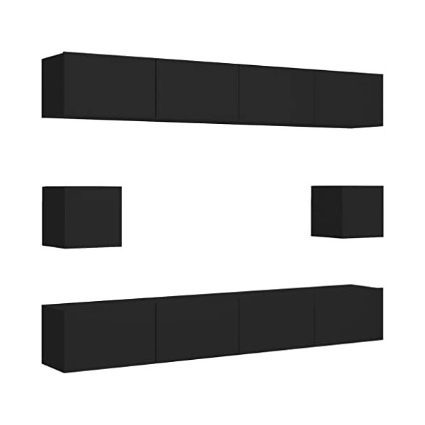 lvssiao Meuble TV pour salon avec 6 pièces en aggloméré Noir très résistant Module TV pour chambre à coucher salon