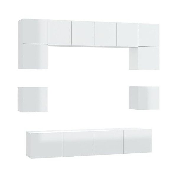 Camerina Ensemble de Meubles TV 8 pcs Blanc Brillant Bois dingénierie,Table Basse Salon Meuble TV,Meuble TV,Table Basse LED