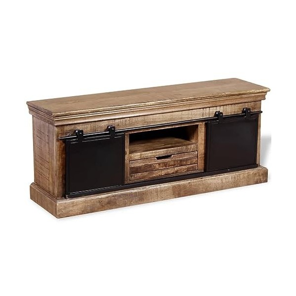 ZEYUAN Meuble TV avec 2 Portes coulissantes Bois de manguier Massif,Meuble TV,Meuble TV Moderne,Meuble De Salon