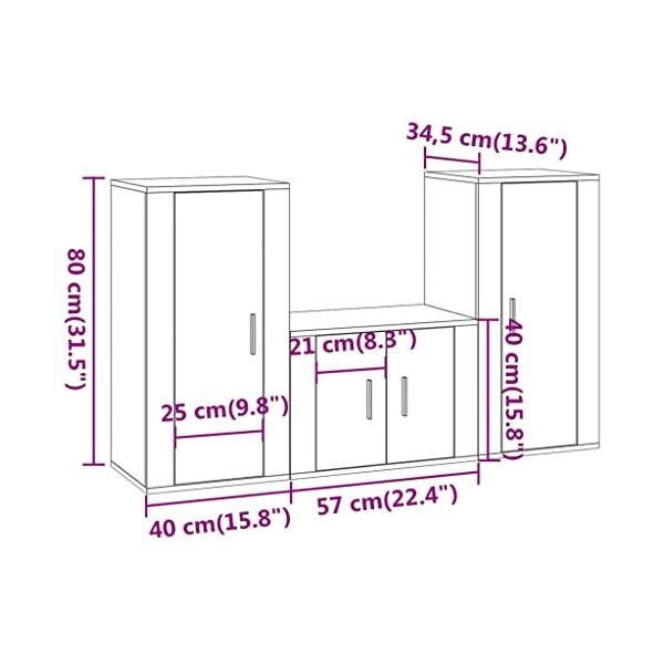Meuble TV 3 pièces en chêne fumé
