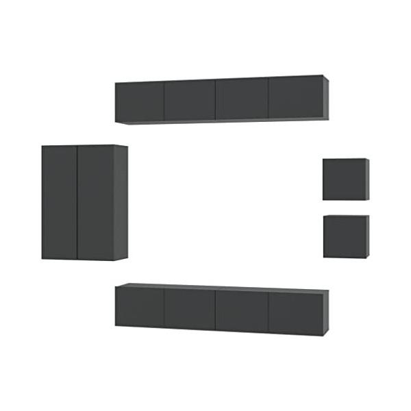 BaraSh Ensemble de Meubles TV 8 pcs Noir Bois dingénierie,Meuble TV,Table Basse Salon Meuble TV,Table Basse LED Couleurs