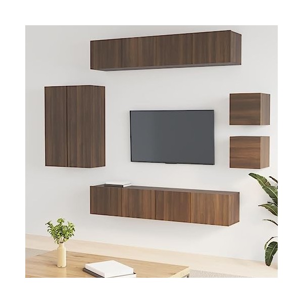 BaraSh Ensemble de Meubles TV 8 pcs Chêne Marron Bois dingénierie,Table Basse Salon Meuble TV,Meuble TV,Table Basse LED Coul