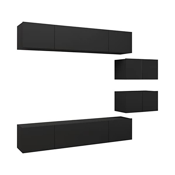 LAPOOH Ensemble de Meuble TV 6 pcs Noir Aggloméré,Table Television Salon,Meuble TV Haut,Meuble Télé Haut
