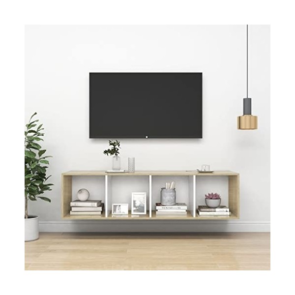 vidaXL Meuble Mural pour TV aggloméré Blanc Sonoma 37 x 37 x 142,5 cm