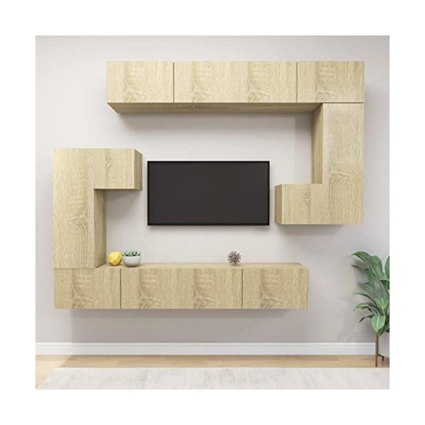 CIADAZ Ensemble de Meuble TV 8 pcs Chêne Sonoma Aggloméré,Meuble TV,Table Basse Salon Meuble TV,Table Basse LED Couleurs