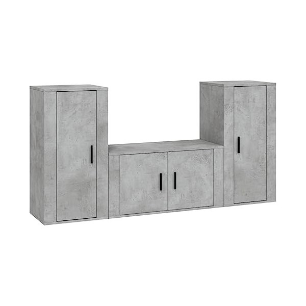 Centres de divertissement et meubles TV, ensemble de meubles TV 3 pièces en bois gris béton