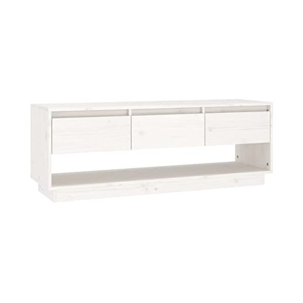 Meuble TV Blanc 110,5x34x40 cm Bois de pin massif