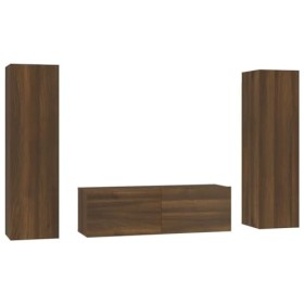 TEKEET Home Hardware Businese Meuble TV 3 pièces Chêne Marron