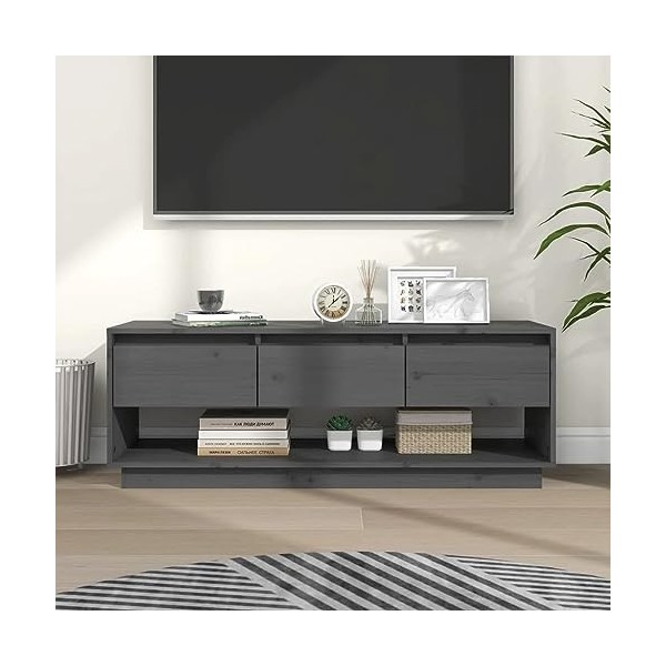 Meuble TV Gris 110,5x34x40 cm Bois de pin massif