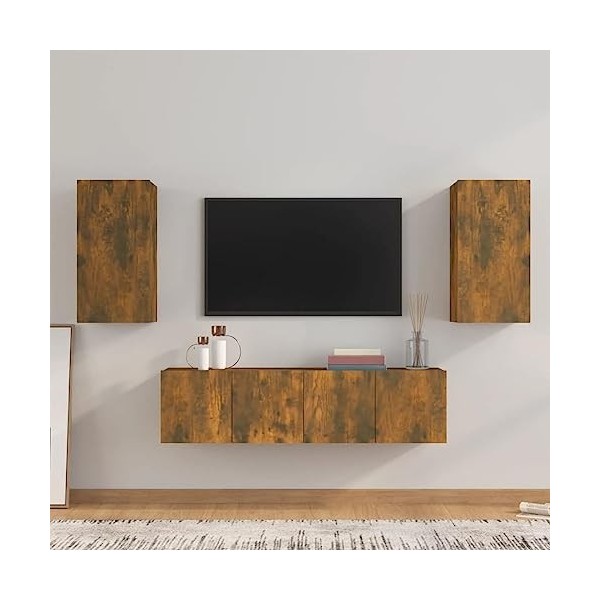 TEKEET Home Hardware Businese Meuble TV 4 pièces en chêne fumé