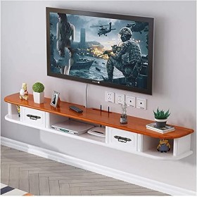 Meuble TV, Lowboard TV, Étagères flottantes, Console multimédia TV murale, Meuble TV mural en bois massif pour chambre à couc