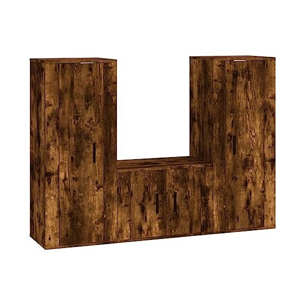 DCRAF Centres de divertissement et meubles TV, ensemble de meubles TV 3 pièces en chêne fumé