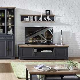 Stella Trading Bas Jasmin Aspect chêne Artisan Graphite – Meuble TV avec tiroir et Beaucoup despace de Rangement pour Votre 