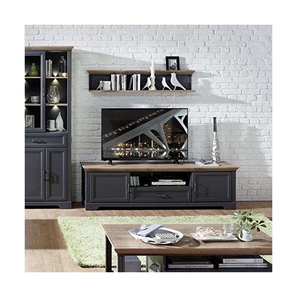 Stella Trading Bas Jasmin Aspect chêne Artisan Graphite – Meuble TV avec tiroir et Beaucoup despace de Rangement pour Votre 