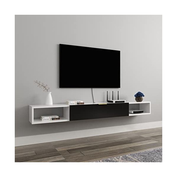 Meuble TV Flottant en Bois Étagère TV Murale Centre De Divertissement Console Média Meuble De Rangement Suspendu Huche TV Com