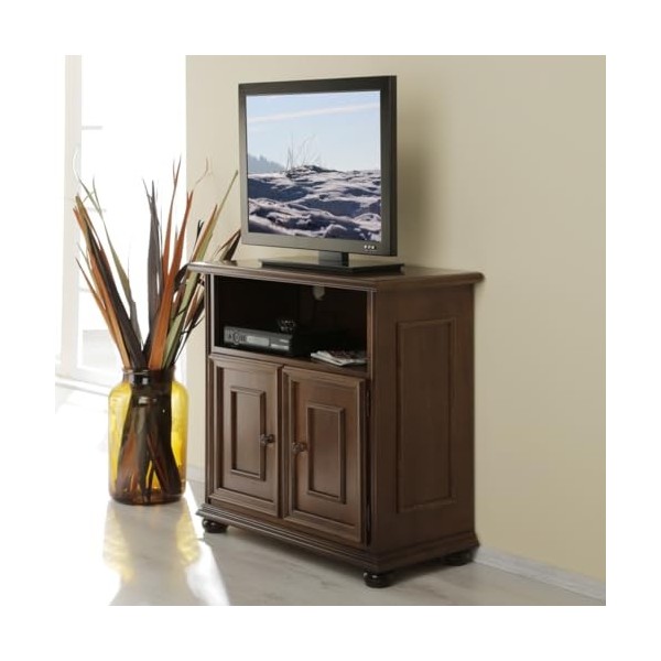Meuble TV artisanal en bois de style classique, 2 portes et compartiment en finition noyer, meuble pour salon, cuisine 80 x 4