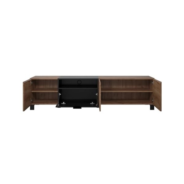 PEGANE Meuble TV avec 3 Portes Coloris chêne ambré et Noir Mat - Longueur 185 x Hauteur 47 x Profondeur 40 cm
