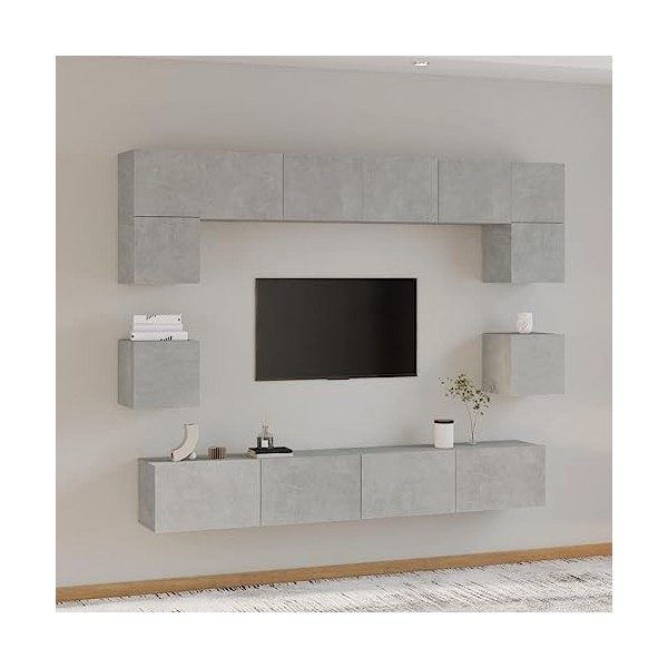 Camerina Ensemble de Meubles TV 8 pcs Gris béton Bois dingénierie,Meuble Haut Salon,Meuble TV Étagère,Meuble dangle TV