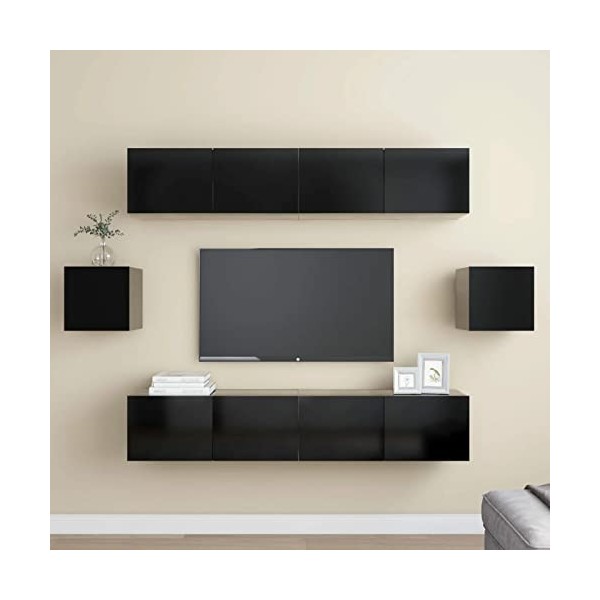 ARKEM Ensemble de Meuble TV 6 pcs Noir Aggloméré,Meuble Haut Salon,Meuble dangle TV,Meuble TV Étagère
