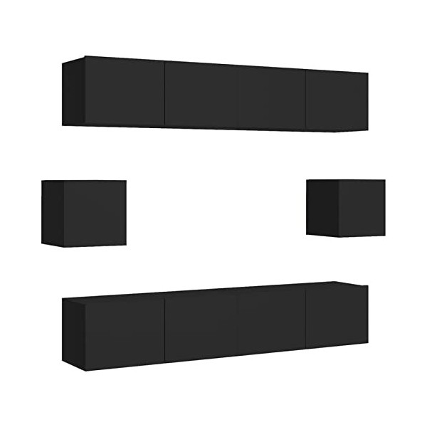 ARKEM Ensemble de Meuble TV 6 pcs Noir Aggloméré,Meuble Haut Salon,Meuble dangle TV,Meuble TV Étagère