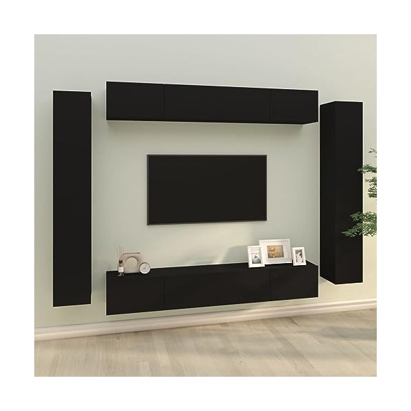 GuyAna Ensemble de Meubles TV 8 pcs Noir Bois dingénierie,Meuble TV,Table Basse Salon Meuble TV,Table Basse LED Couleurs