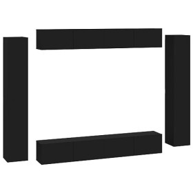 GuyAna Ensemble de Meubles TV 8 pcs Noir Bois dingénierie,Meuble TV,Table Basse Salon Meuble TV,Table Basse LED Couleurs