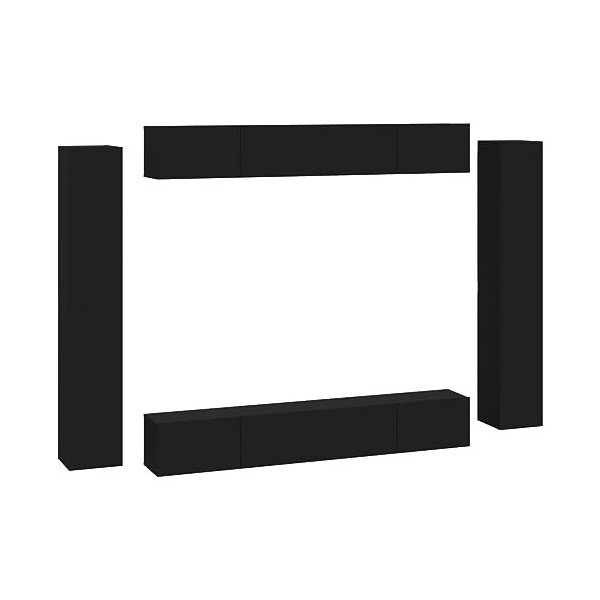 GuyAna Ensemble de Meubles TV 8 pcs Noir Bois dingénierie,Meuble TV,Table Basse Salon Meuble TV,Table Basse LED Couleurs