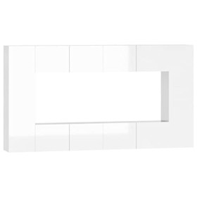 GuyAna Ensemble de Meubles TV 8 pcs Blanc Brillant Bois dingénierie,Meuble TV,Table Basse Salon Meuble TV,Table Basse LED Co