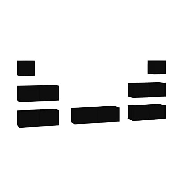 GuyAna Ensemble de Meubles TV 7 pcs Noir Bois dingénierie,Meuble TV,Table Basse Salon Meuble TV,Table Basse LED Couleurs