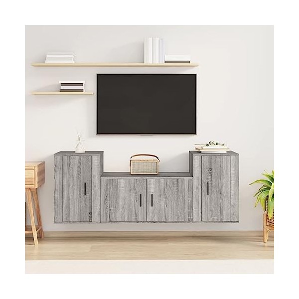 Meuble TV 3 pièces en bois Sonoma gris