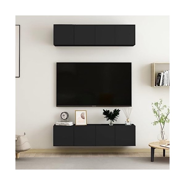 DCRAF Home Hardware Businese Lot de 4 meubles TV en bois dingénierie Noir 60 x 30 x 30 cm