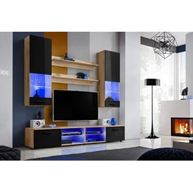 ExtremeFurniture Vida Ensemble Meuble TV Mural de Salon | 2 vitrines suspendues, 2 étagères murales et 2 Meubles TV | RGB | P